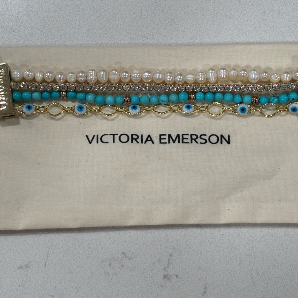 Victoria Emerson Turquoise and Pearl Multi-Strand Bracelet